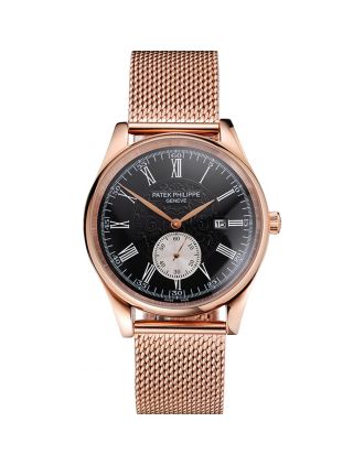 Patek Philippe Calatrava Small Seconds Black Engraved Dial Rose Gold Case And Bracelet