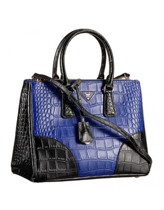 Prada Saffiano Crocodile Leather Black And Blue Bag