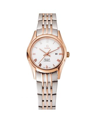 Omega De Ville Ladies White Dial Rose Gold Case Two Tone Bracelet 1453782