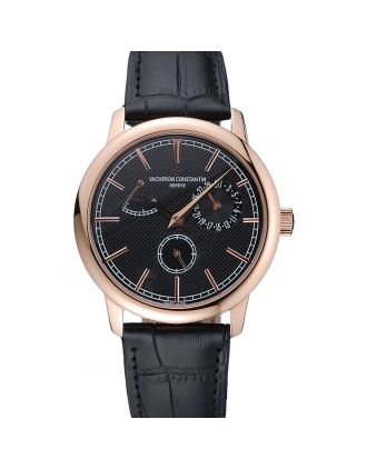 Vacheron Constantin Patrimony Power Reserve Black Dial Rose Gold Case Black Leather Bracelet 1454265