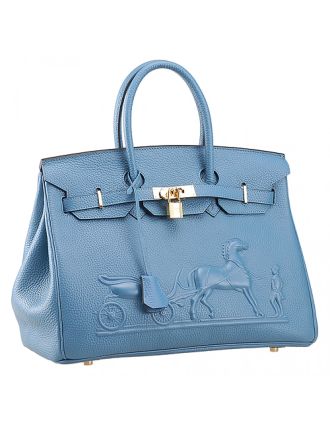Hermes Birkin Horse Embossed Gold Hardware Tote Blue