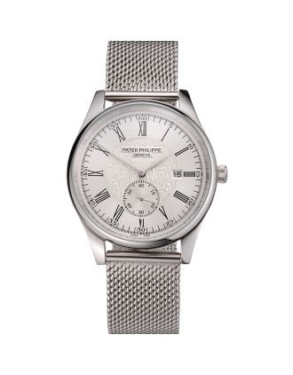 Patek Philippe Calatrava Small Seconds Silver Engraved Dial Stainless Steel Case And Bracelet