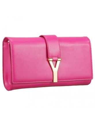 YSL Classic Y Clutch Fuchsia Leather 608318