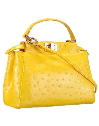Fendi Peekaboo Mini Ostrich Leather Yellow Bag