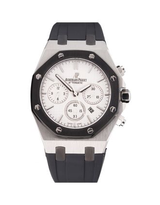 Swiss Audemars Piguet Royal Oak Chronograph White Dial Stainless Steel Case Black Rubber Strap 622865