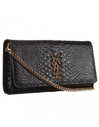 Saint Laurent Monogram Clutch Python Leather Gold Hardware Black Bag 18926869