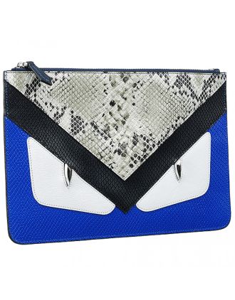 Fendi Bag Bugs Blue And Elaphe Leather Flat Pouch 18927337