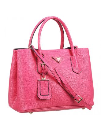 Prada Double Tote Pebbled Leather Fuchsia 18927298