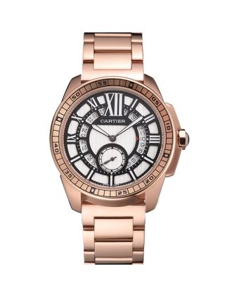Cartier Calibre De Cartier Small Seconds Black And White Dial Rose Gold Case And Bracelet