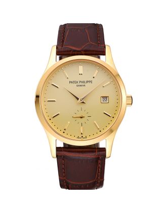 Patek Philippe Calatrava Gold Dial Gold Case Brown Leather Strap 622846