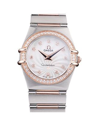Omega Swiss Constellation Jewelry Diamond Case Radial Emblem White Dial