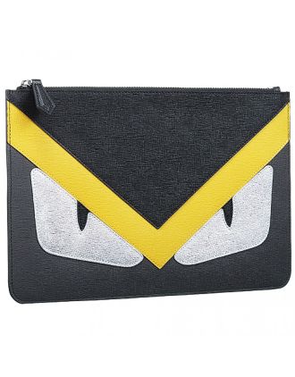 Fendi Bag Bugs Black And Grey Leather Flat Pouch 18927339