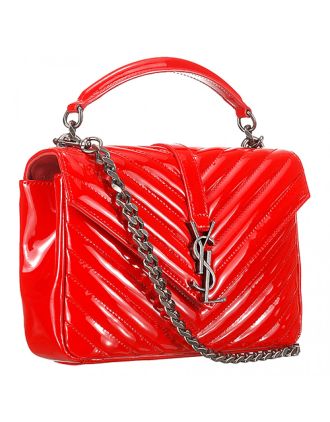 Saint Laurent College Monogram Patent Leather Medium Red Bag 18927014