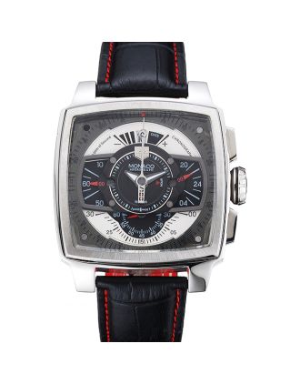 Tag Heuer Monaco Black-Green Perforated Leather Strap Black Dial 80308