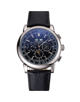 Patek Philippe Grand Complications Black Dial Black Leather Bracelet