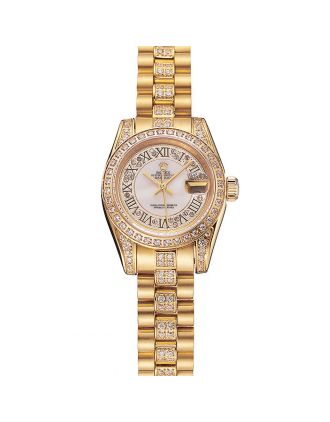 Swiss Rolex DayJust Diamond Pave White Dial Gold Diamond Bracelet 1453957