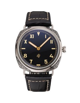 Panerai Radiomir Firenze PAM604 Black Dial Roman Numerals Engraved Stainless Steel Case Black Leather Strap