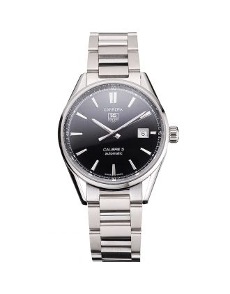 Swiss Tag Heuer Carrera Calibre 5 Black Dial Stainless Steel Case And Bracelet