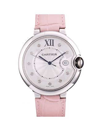 Cartier Ballon Bleu 42mm White Dial Stainless Steel Case Pink Leather Bracelet