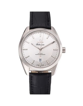 Omega Globemaster Silver Dial Stainless Steel Case Black Leather Strap