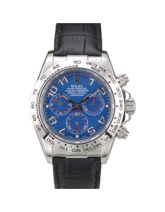 Rolex Daytona Stainless Steel Case Blue Dial Black Leather Strap