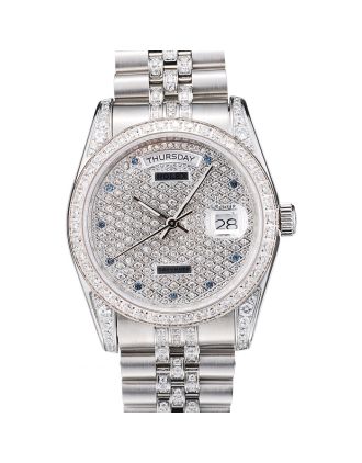 Rolex DayDate Diamond Plated Stainless Steel Bracelet Diamond Plated Dial 41985