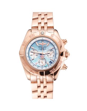 Breitling Chronomat Quartz Light Blue Dial Rose Gold Case And Bracelet