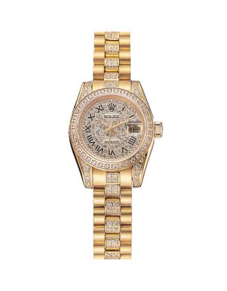 Swiss Rolex DayJust Diamond Pave Dial Gold Diamond Bracelet 1453955