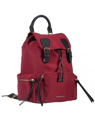 Burberry Large Backpack Dark Red Nylon Black Leather Trim 18927038