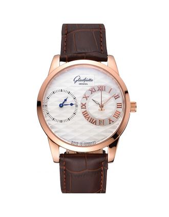 Glashutte Original Silver Dial Rose Gold Case Brown Leather Strap