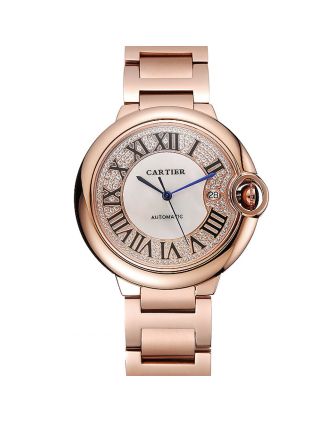 Swiss Cartier Ballon Bleu 46 MM Diamond Dial Rose Gold Bracelet 1453882