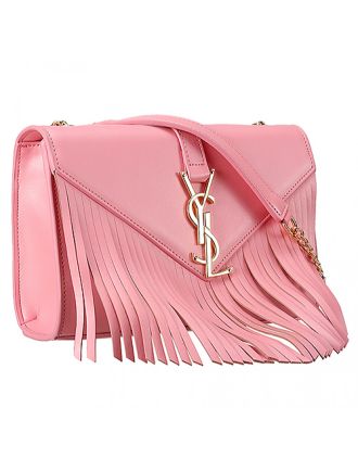 Saint Laurent Medium Fringed Suede Leather Satchel Pink