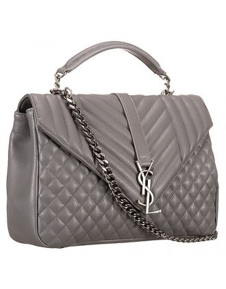 Saint Laurent Tri-Quilt Monogram College Large Shoulder Grey Bag 18927021