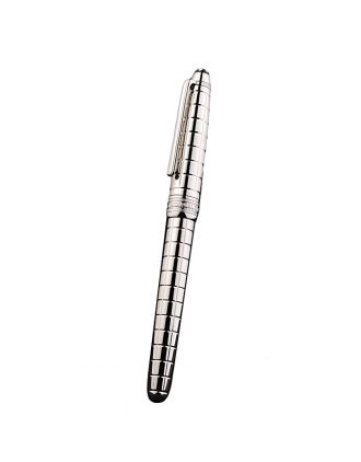 MontBlanc Silver Vertical Grooved Cutwork Slim Ballpoint Pen With MB Engraved Cap