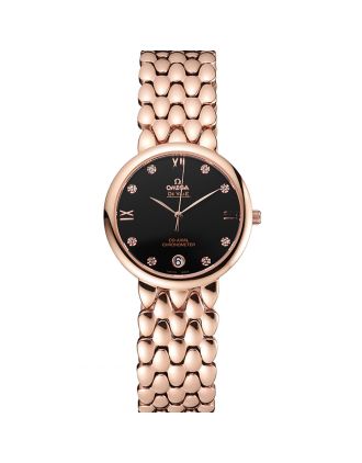Omega De Ville Prestige Black Dial With Diamonds Rose Gold Case And Bracelet