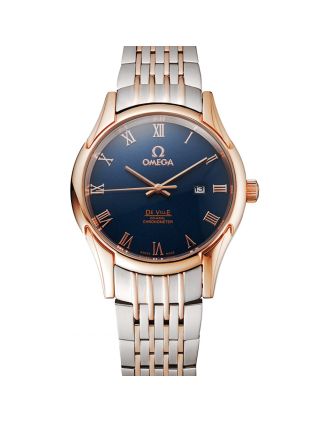 Omega De Ville Blue Dial Rose Gold Case Two Tone Bracelet 1453783