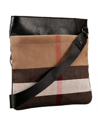 Burberry Man Canvas Check Crossbody Bag Black 608272