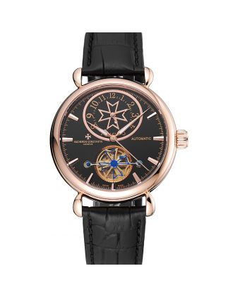 Vacheron Constantin Traditionnelle Tourbillon Black Dial Gold Case Black Leather Bracelet 1454060