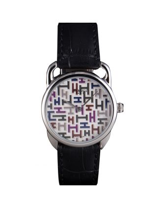 Hermes Classic Croco Leather Strap Multicolor Patterned Logo Dial 801407