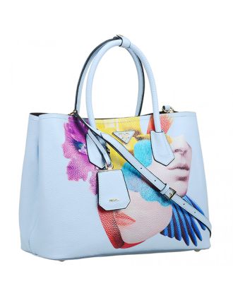 Prada Saffiano Soft Double Collage Print Light Blue Bag 18927283