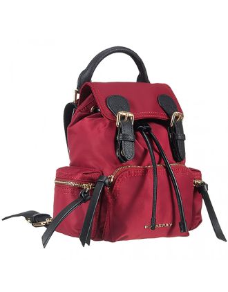 Burberry Medium Backpack Dark Red Nylon Black Leather Trim 18927045