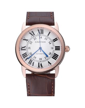 Swiss Cartier Ronde Solo Gold Case White Dial Roman Numerals 622201