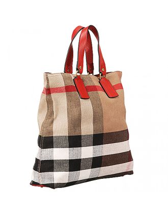 Burberry Medium Canvas Check Tote Bag Red 607802