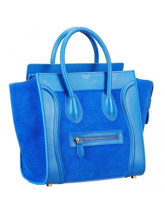 Celine Mini Luggage Blue Leather/Suede Leather