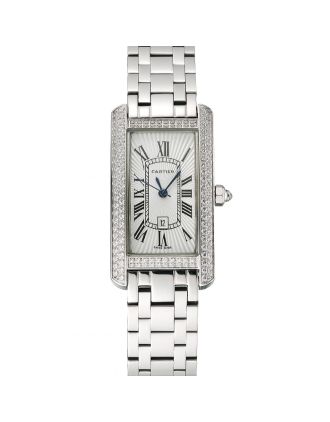 Cartier Tank Americaine White Dial Diamond Bezel Stainless Steel Case And Bracelet 1453777