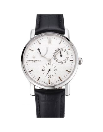 Swiss Vacheron Constantin Patrimony Quantieme Reserve De Marche Cream Dial Stainless Steel Case Black Leather Strap