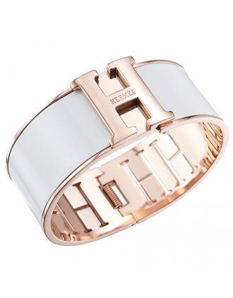 Hermes H Bracelet White Enamel Rose Gold Handware 700545