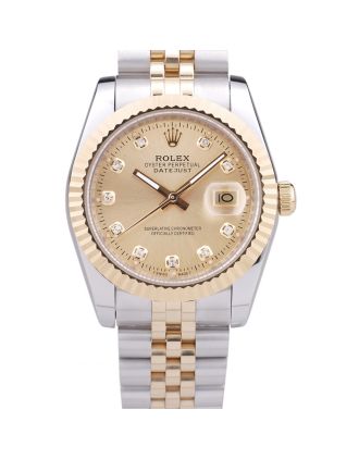 Rolex Datejust Gold Dial Diamonds Ribbed Bezel 7452
