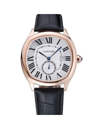 Cartier Drive De Cartier White Dial Gold Case Black Leather Bracelet 1454212