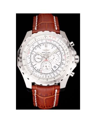 Breitling Bentley Motors T Stainless Steel Case White Dial Brown Leather Bracelet 622234